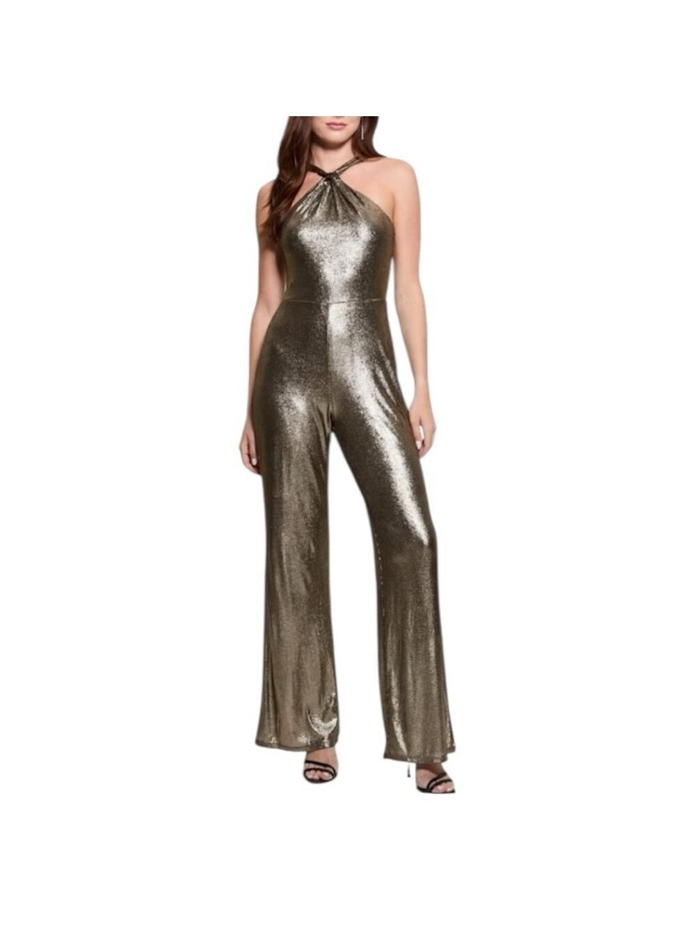 Guess Sl Eleny Jersey Metallic Halter Jumpsuit Size M NWT